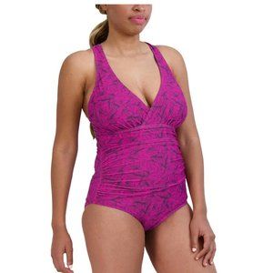 NWT Eddie Bauer Women's Midweight Ruched One Piece Pink Size 2XL $80 8D029